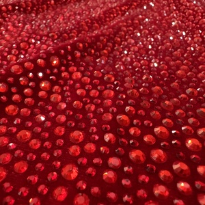 Nouveau tissu de luxe en velours rouge avec pierres et cristaux mélangés, tissu en cristal <span class=keywords><strong>Swarovski</strong></span> avec pierres SS20 - Product Image 6