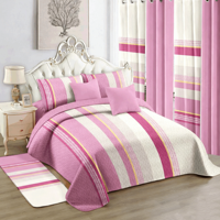 Ensemble de literie rayé 12 pièces avec rideaux assortis, drap de lit floral taille King avec taie d'oreiller pour chambre à coucher