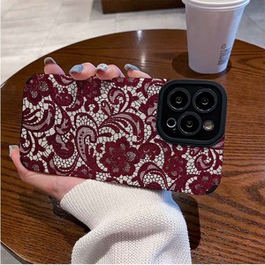 Vente - Étui de téléphone portable en cuir artificiel TPU avec motif de fleurs en dentelle rouge pour <span class=keywords><strong>iPhone</strong></span> X Xr 11 <span class=keywords><strong>12</strong></span> 13 14 15 16 17 18 Pro Max - Product Image 3