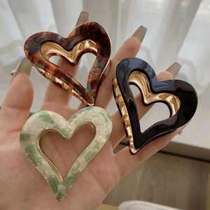 Elegante diseño de lujo lindo dulce amor en forma de corazón acetato Aleación de Metal medio pinza para el cabello niñas mujeres accesorios para el cabello - Product Image 2