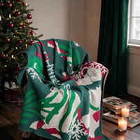 Couverture de canapé jacquard verte en tricot pour Noël, motif flocon de neige et pompons, vente en gros