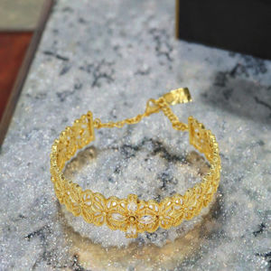 Fashion Jewelry Dubai Exquisite Charming <b>Fine</b> Classic Copper Gold Plated Flower Womens <b>Bangle</b> Gift - Product Image 3