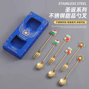 Ensemble de cuillères et fourchettes à dessert de Noël à thème dessin animé, cuillère à café, fourchette à fruits pour enfants, cadeau de vaisselle de fête - Product Image 2