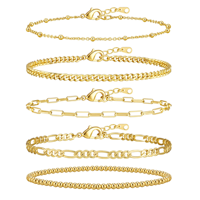 Ensemble de bracelets chaîne cubaine plaqués or à la mode pour femmes, bijoux géométriques ajustables tendance, accessoires en cuivre et zircon