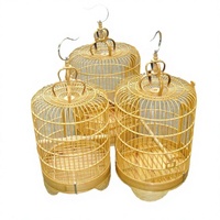 Cage à oiseaux circulaire en fer avec crochets, cage à oiseaux en bambou, pour le repos et le sommeil des animaux de compagnie, utilisation en extérieur et en voyage