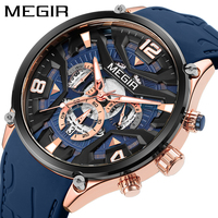 Montre Chronographe Personnalisée en Alliage 2026 pour Homme, Montre-Bracelet à Quartz avec Bracelet en Silicone, Horloges Megir 2222G, Montres en Gros à Prix Abordable