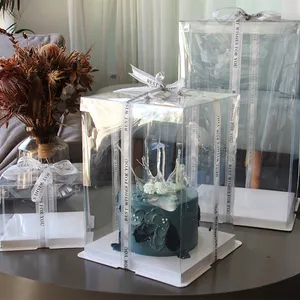 Wholesale Clear Cake Boxes with ribbon Display pack baking for birthday transparent Cake box para pastel