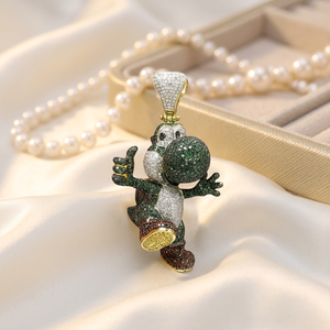 Collar Personalizado con Personaje de Yoshi en Estilo Hip Hop, Chapado en Oro de 18K, Hecho a Mano en Plata de Ley 925 para Unisex, con Brillantes para Fiestas - Product Image 3