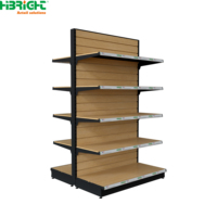 Étagère gondole en métal noir à grain de bois Highbright, robuste, pour l'affichage en magasin, idéale pour les épiceries