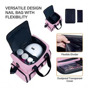 Muestra Gratuita de Bolsa de Transporte de Doble Capa para Técnicos de Uñas (Rosa Intenso) con Capacidad para 48 Esmaltes de Uñas, Negro Azabache, PZM9210 - Product Image 5
