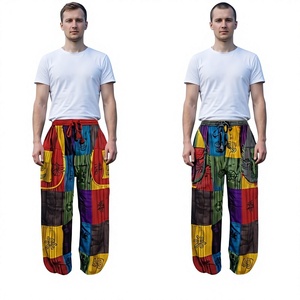 Wholesale Summer Indian Cotton Patchwork Trousers Women Bohemian Vintage Style Handmade Washed Eco-Friendly Elastic High Waist - Product Image 1