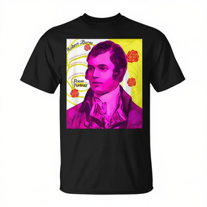 T-shirt unisexe à col rond et manches courtes avec impression numérique, motif rose rouge, portrait de Robert Burns Poem Portrait - Product Image 3