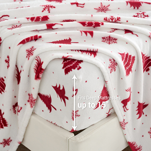 Giáng Sinh Hoàng Gia Sang Trọng Flannel Lông Cừu Giường Thiết Lập 3 PC Lông Cừu Nhung Sheets Với 15 "Sâu Túi Lông Cừu Tấm Ga Giường Thiết Lập - Product Image 4