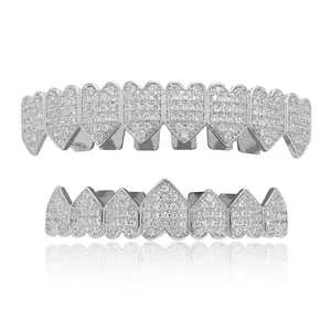 Fashion jewelry body chain heart shape Teeth Grills Pave Full CZ Teeth Grillz Men Rapper Gold Plated Grillz For Teeth