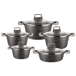 Set di pentole da 10 pezzi Set di pentole per zuppa in metallo moderno Stock Pot <span class=keywords><strong>20</strong></span> <span class=keywords><strong>Cm</strong></span> in alluminio di alta qualità con vetro pressato in alluminio - Product Image 1