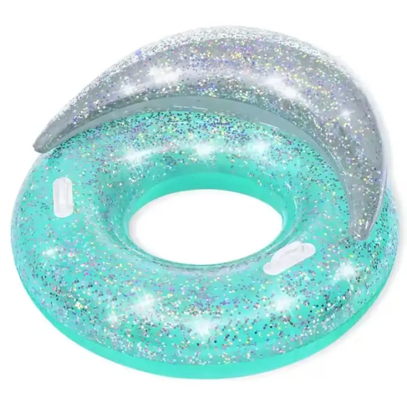 BSCI ban renang air berkilau plastik, cincin pelampung renang santai Glitter untuk pesta tiup
