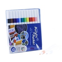Ensemble de marqueurs acryliques 12 couleurs Modèle 005 à base d'eau, séchage rapide, imperméables, pointe souple pour la peinture artistique, le graffiti, les enfants et les étudiants