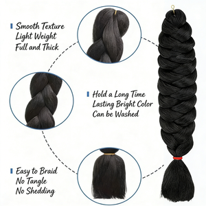 Cabello Sintético Preestirado <span class=keywords><strong>de</strong></span> Fibra <span class=keywords><strong>de</strong></span> Baja Temperatura para Trenzas Jumbo, 82 Pulgadas, 165g, <span class=keywords><strong>de</strong></span> Una Sola Tira, para Crochet - Product Image 3