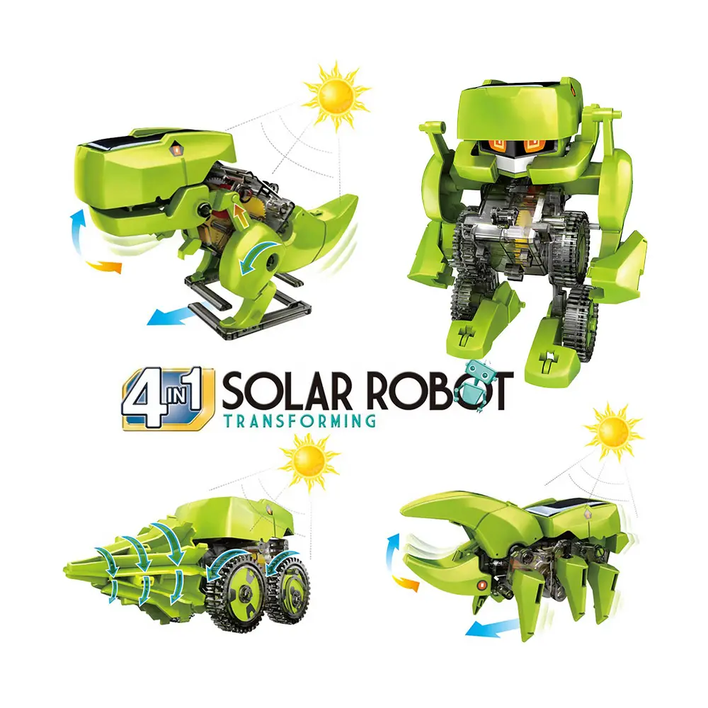 STEM-Robot de energía Solar 4 en 1 para niños, juguete educativo de dinosaurio, puzle ensamblado, Kits de modelos, juguetes educativos