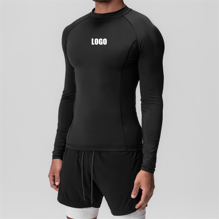 OEM Four-Way Stretch Workout Top Raglan Shoulder Gym Shirts Compression Mock Neck Long Sleeve