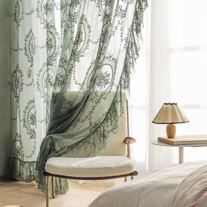 Tenda in <span class=keywords><strong>Pizzo</strong></span> Trasparente Bianca e Verde Scuro con Motivi Floreali in Stile Pastorale <span class=keywords><strong>Francese</strong></span> <span class=keywords><strong>per</strong></span> Camera da Letto e Soggiorno - Product Image 6