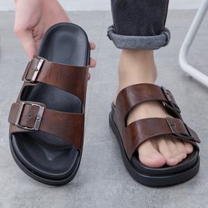 2026 Latest Genuine <b>Leather</b> Soft Outsole Wholesale Custom Factory Direct Flat Slides <b>Slippers</b> Home Outdoor for <b>Men</b> - Product Image 1