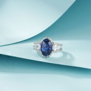 925 silver cultivated sapphire ring oval water droplet light luxury women's ring - Product Image 2