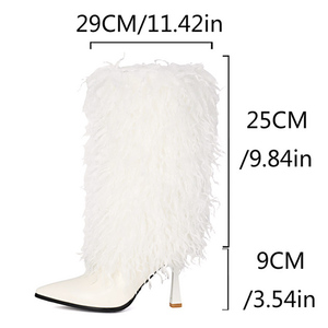 Large Size 46 Women High Heels Plush Fur Long Booties on Fluffy Knee High <b>Boots</b> Winter Furry Snow 3 Different Height Shoes - Product Image 4