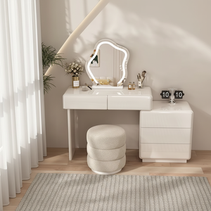 <span class=keywords><strong>Commode</strong></span> moderne européenne simple <span class=keywords><strong>avec</strong></span> miroir de maquillage LED intégré, bureau intelligent et rangement intégré, en bois, pour chambre et hôtel - Product Image 2