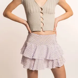 夏の伸縮性ウエストわずかなレタスの裾のスカート100% シルクフラウンスミニスカートライトレディーススカート
