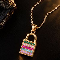 Collier pendentif cadenas rond en laiton plaqué or 18 carats avec zircons multicolores, bijoux pour femmes, OEM personnalisé