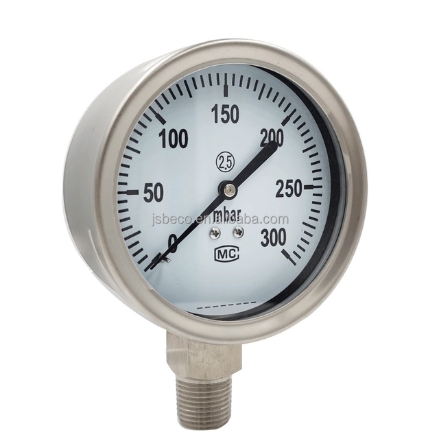 Beco 4 Inch  Mbar Bellows Pressure Gauge  Bottom Connection Manometers Capsule Low Pressure Gauge