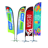 Articles promotionnels publicitaires personnalisés pour événements professionnels et événements sportifs : Drapeau en tissu de 5m, types goutte d'eau, rectangulaire, couteau, plage, plume