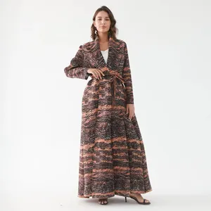 Factory Customized high quality Miyake Pleated Abaya Print Kaftan Robes Front Open Coat Women Muslim Loose Arab Modest Abaya