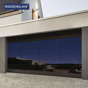 Rogenilan <span class=keywords><strong>Puerta</strong></span> de garaje sin marco de vidrio negro a prueba de viento Otras puertas Espejo esmaltado Puertas de garaje deslizantes plegables - Product Image 1