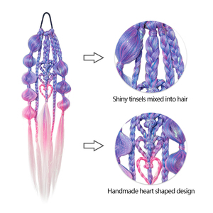 Shinein Estensioni per Capelli a Treccia Crochet Fatte a Mano da 24 Pollici, a Forma <span class=keywords><strong>di</strong></span> Cuore, Colorate, <span class=keywords><strong>con</strong></span> Effetto Bolle e Tinsel - Product Image 3