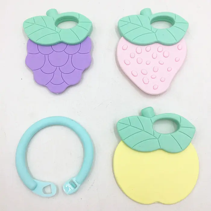 2022 Wholesale best selling designed custom purple fruit green key newborn toy chain shape DIY ratle silicone baby teether