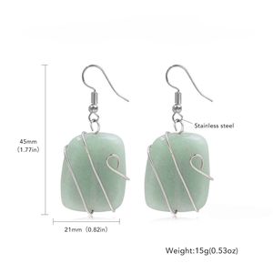 Orecchini in Acciaio Inossidabile Argento con <span class=keywords><strong>Pietra</strong></span> Avvolta in Filo, Gioielli con Cristallo e <span class=keywords><strong>Agata</strong></span> per Donna, Regalo Elegante - Product Image 2