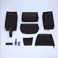 Sacs en maille noire durables à motif cœur, trousses de maquillage, sacs de voyage pour cosmétiques, organiseurs de soins de la peau, pochettes de rangement à fermeture éclair, ensemble de trousses à crayons