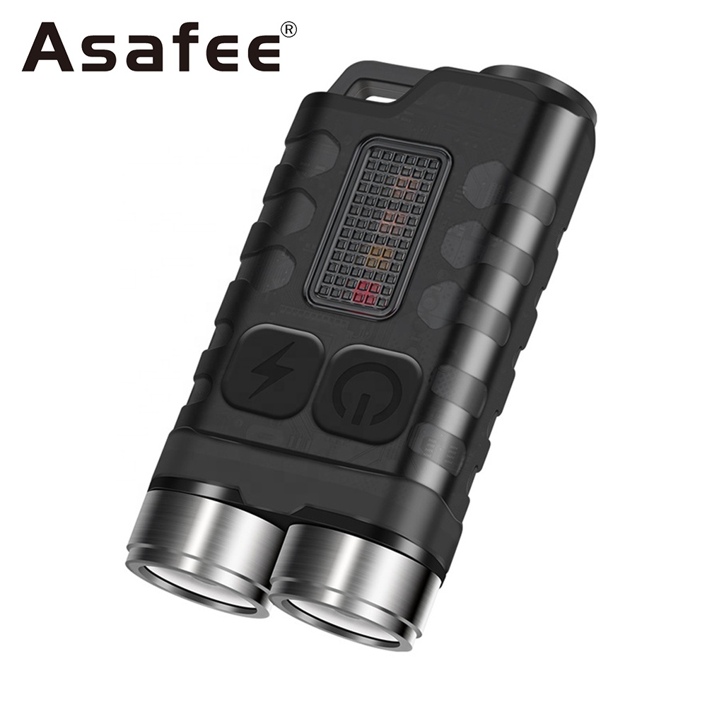 EDC Mini Keychain Flashlight Dual LED Head Type C Charging IP65 Waterproof 900LM Small Keyring Recha