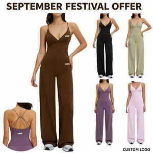 LUMIARA |   Offre Spéciale Festival de Septembre : Ensemble de Yoga 2 Pièces Personnalisé pour Femme – Haut Caraco Col V & Pantalon Évasé Ample – Vente en Gros - Product Image 1