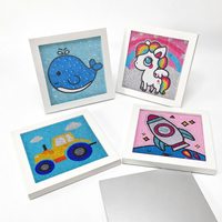 Peinture Diamant DIY Dessin Animé Peinte à la Main Mini Cadre Blanc 20x20CM Pointillage Complet Éducatif Motif Petite Voiture & Fleur