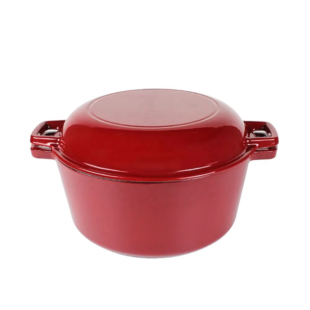 Hot Sale 2 In 1 Deep Dutch Oven Kitchen Pot No Stick Round Yellow Enamel Combo Cooker Enamel Cast Iron Cookware Set for Cooking