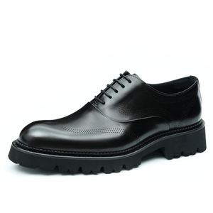 Men Genuine Leather Oxfords Round Toe Lace-up Rubber Sole <b>Height</b> <b>Increasing</b> Wedding Dress <b>Shoes</b> All Seasons Solid Pattern - Product Image 3