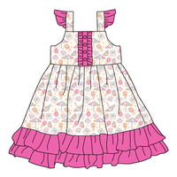 Robe d'été personnalisée Yiying pour petites filles, sans manches, avec volants et boutons, tissu confortable, robe de princesse pour enfants