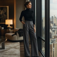 Pantalon large pour femme gris anthracite en mélange de laine taille haute fluide, idéal pour le bureau ou les occasions décontractées – Meilleure vente