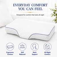 Oreiller ergonomique ailé en mousse mémoire, housse lisse, soutien cervical, fourniture commerciale pour chambre/hôtel.