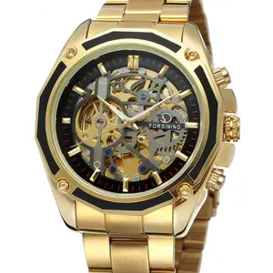 Forsining Horloge Steampunk Ontwerp Mode Dress Mannen Horloge Top Brand Luxe Rvs Automatische Skelet Horloge