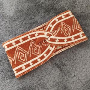 Fascia Vintage con coulisse in lana rossa con motivo a quadri in maglia a quadri <span class=keywords><strong>copricapo</strong></span> incrociato con Design a righe luna sciarpa da donna - Product Image 6