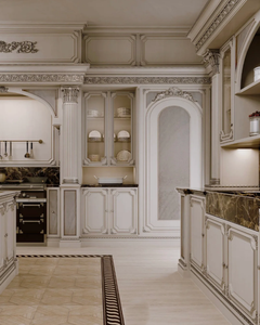 Gabinete Retro Gabinete Clásico Francés Gabinete de Cocina Personalizado Pintado Plata Tallado Personalizado Lujo Barroco - Product Image 3